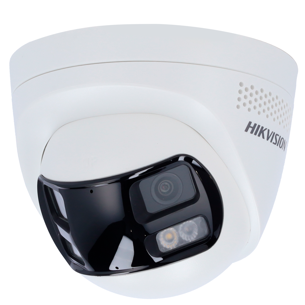 HIKVISION DS-2CD1383G2P-LIUF/SL(2mm) Caméra Tourelle IP  8 Mégapixel - Double objectif 2 mm vision panoramique Eclairage hybride 30 m | Sirène de dissuasion et feu clignotant Détection de mouvement 2.0 MicroSD Microphone et haut-parleur intégrés : PoE : IP67 