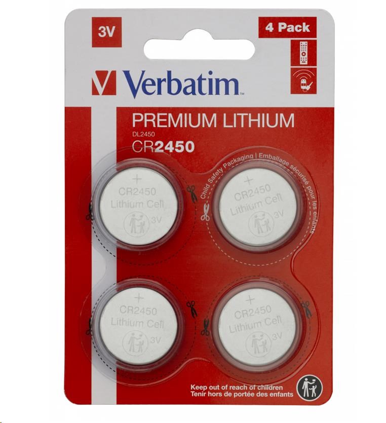 Verbatim CR2450 3V Lithium Battery (4 pack)