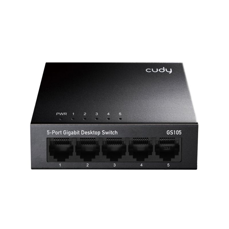 Cudy GS105 5-poorts Gigabit Ethernet-switch, 10/100/1000 Mbps Ethernet-hub, plug-and-play, metalen behuizing