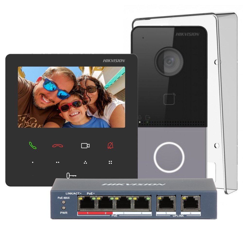 Kit d'interphone vidéo IP Hikvision DS-KIS606-P, 1 bouton d'appel, montage en surface, écran tactile couleur Wi-Fi de 4,3 pouces