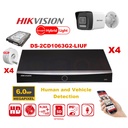 Kit caméra HIKVISION Smart Hybrid G2 Series 4x IP Camera Dome 6MP - NVR 4xChannel POE Acusense - Disque dur 2 To