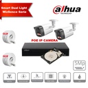 Kit de caméras IP DAHUA Smart Dual Light WizSense Active Deterrence  Series 30 m - 2 caméras Bullet 5 mégapixels 2,8 mm + NVR POE 8 canaux + 2 To max. 8 caméras