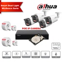 Kit de caméras IP DAHUA Smart Dual Light WizSense Active Deterrence  Series 30 m - 4 caméras Bullet 5 mégapixels 2,8 mm + NVR POE 8 canaux + 2 To max. 8 caméras 
