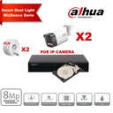 DAHUA Smart Dual Light WizSense-serie  30m IP-camerakit - 2x 8 megapixel 2,8 mm camerabullet + 8 kanalen POE NVR + 2 TB max. 8x camera