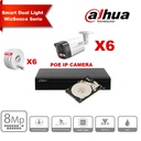 DAHUA Smart Dual Light WizSense Active Deterrence Series 30m IP Camera Kit - 6x 8Megapixel 2.8mm Camera Bullet + 8 Channels POE NVR + 4TB Max 8x Camera