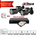 Kit de caméras IP DAHUA Smart Dual Light WizSense  Series 30 m - 4 caméras Bullet 8 mégapixels 2,8 mm + NVR POE 8 canaux + 2 To max. 8 caméras 