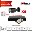 DAHUA Smart Dual Light WizSense-serie IPC-HFW2849S-S-IL  30m IP-camerakit - 6x 8megapixel 2,8 mm camerabullet  Zwart+ 8 kanalen POE NVR + 4 TB max. 8x camera