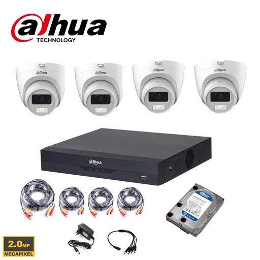 [CVI2MPKIT-4T] Kit DAHUA 4 canaux CCTV HDCVI 2MP DVR 4 canaux et 4X caméras intérieures/extérieures 2MP - HD 1 To