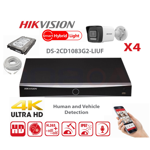 [IPMD-8M-4B] HIKVISION Camera Kit Smart Hybrid G2-serie 4x IP-camera Bullet 8MP - NVR 4x kanaal - harde schijf 2 TB