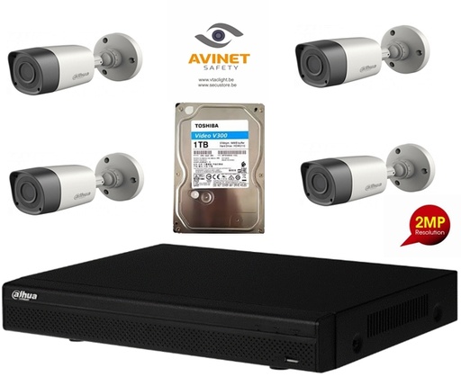 [CVI2MPKIT-4B] Kit DAHUA 4 canaux CCTV HDCVI 2MP DVR 4 canaux et 4X caméras Bullet intérieure/extérieure 2MP - HD 1 To
