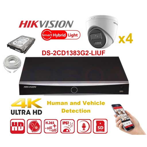 [IPMD-8M-4T] HIKVISION Camera Kit Smart Hybrid G2-serie 4x IP-cameratoren 8MP - NVR 4x kanaal - harde schijf 2 TB