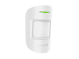 [38193.09.WH1] Ajax MotionProtect, bewegingsdetectie PIR zonder fil, wit. Slechts 12 m, bestand tegen dieren tot 20 kg, CR123A. Afmetingen 110 x 65 x 50 mm.