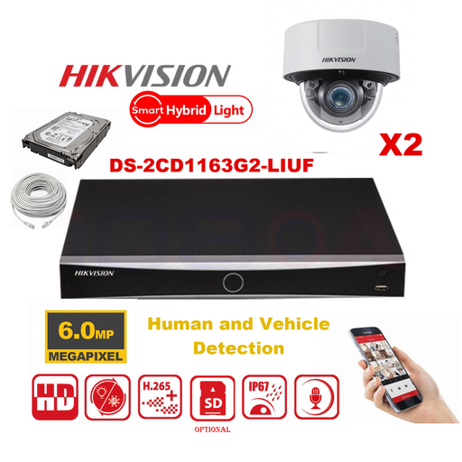 [IPMD-6M-2D] HIKVISION Camera Kit Smart Hybrid G2-serie 2x IP-cameradome 6MP - NVR 4x-kanaals POE Acusense - harde schijf 2 TB
