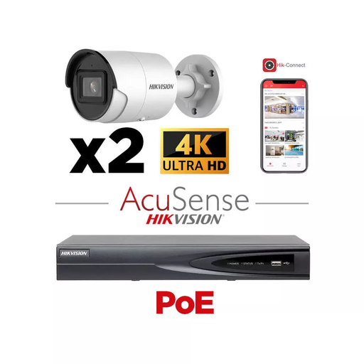 [IPACS-G2H-2B-WH] HIKVISION Camera Kit Acusense - Smart Hybrid Light with ColorVu Serie -  2x IP Camera Bullet 4k-8MP Active strobe light and audio alarm -NVR Acusense NXI Series 8xChannel With POE - Hard Disk 4Tb Extensible To Max 4x IP Camera