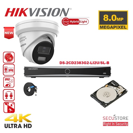 [IPKIT04-T4W] HIKVISION Acusense camerakit tot 4x - Slimme hybride verlichting - 4K-8MP witte IP-torencamera met actieve stroboscooplamp en audio-alarm - Dubbele microfoons - Acusense NXI-serie 4x-kanaals NVR met PoE voor maximaal 4 IP-camera's