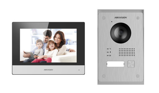 [DS-KIS703-P] Hikvision DS-KIS703-P 2-draads IP-video-intercomset 1x oproepknop Opbouw-/inbouwmontage - 7 inch touchscreen WIFI-monitor
